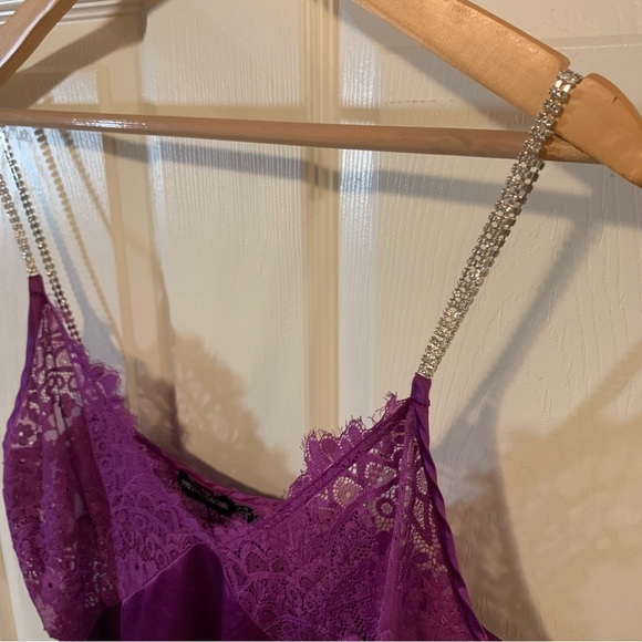 NWT PrettyLittleThing Purple Diamante Strap Lace Cup Satin Shift Dress - Picture 6 of 6